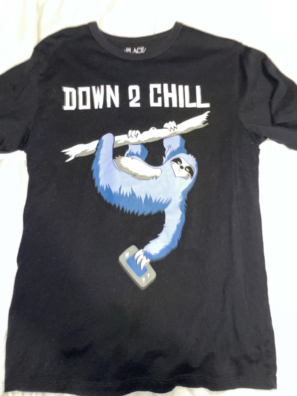 The Children's Place Black Tee with Blue Sloth "Down 2 Chill"